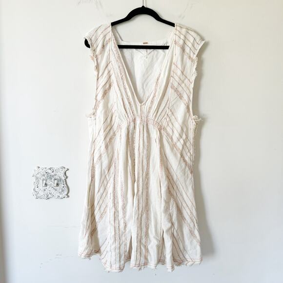 Free People Cactus Flowers Cream Striped Flowy Mini Dress L - Picture 5 of 12